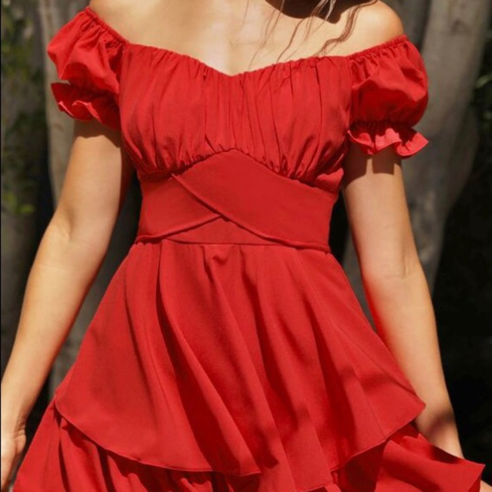 Red Flowy Milkmaid Off the Shoulder Top Romper